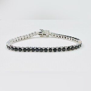 Black Onyx (Authentic Stones)925 Sterling Silver Tennis Bracelet 10 c.t.w